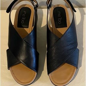 Me Too black goat leather platform wedge sandals. Size 9.